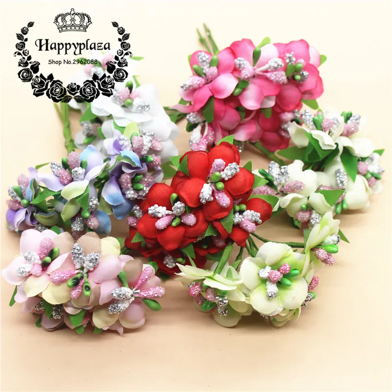 

6pcs/bunch 3cm Artificial Stamen Bud Berry flower for Wedding Candy Box Decoration Scrapbooking DIY wreaths Fake Flowers