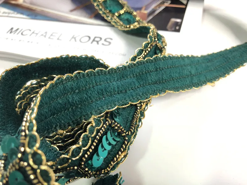 2 3 см ширина зеленые блестки отделка бисером винтажная сетчатая ткань