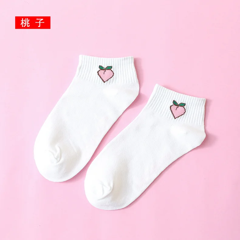 Harajuku/носки с фруктовым узором; женские хлопковые крутые короткие носки с буквенным принтом; хипстерские носки для скейтборда; забавные женские носки - Цвет: Peach