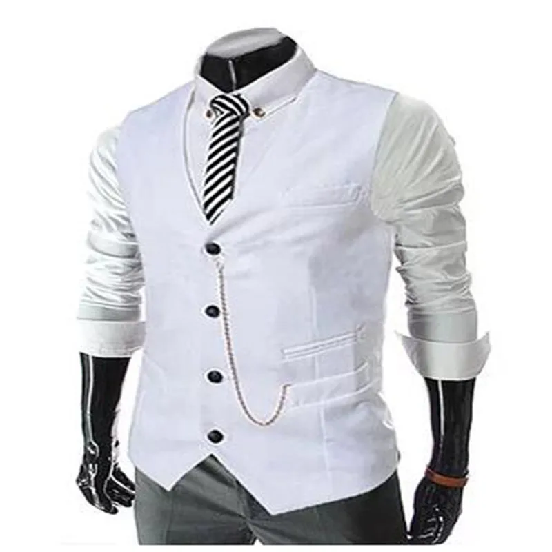 

New! Hot! 2020 Vintage Men's Suit Vest Male Metal Chain Decoration Slim Business Casual Vest