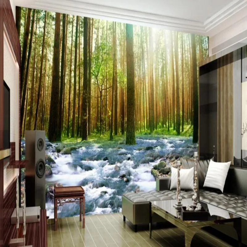 Лес струящаяся вода 3D стерео фрески Пейзаж Фон Стена природа художественная тема