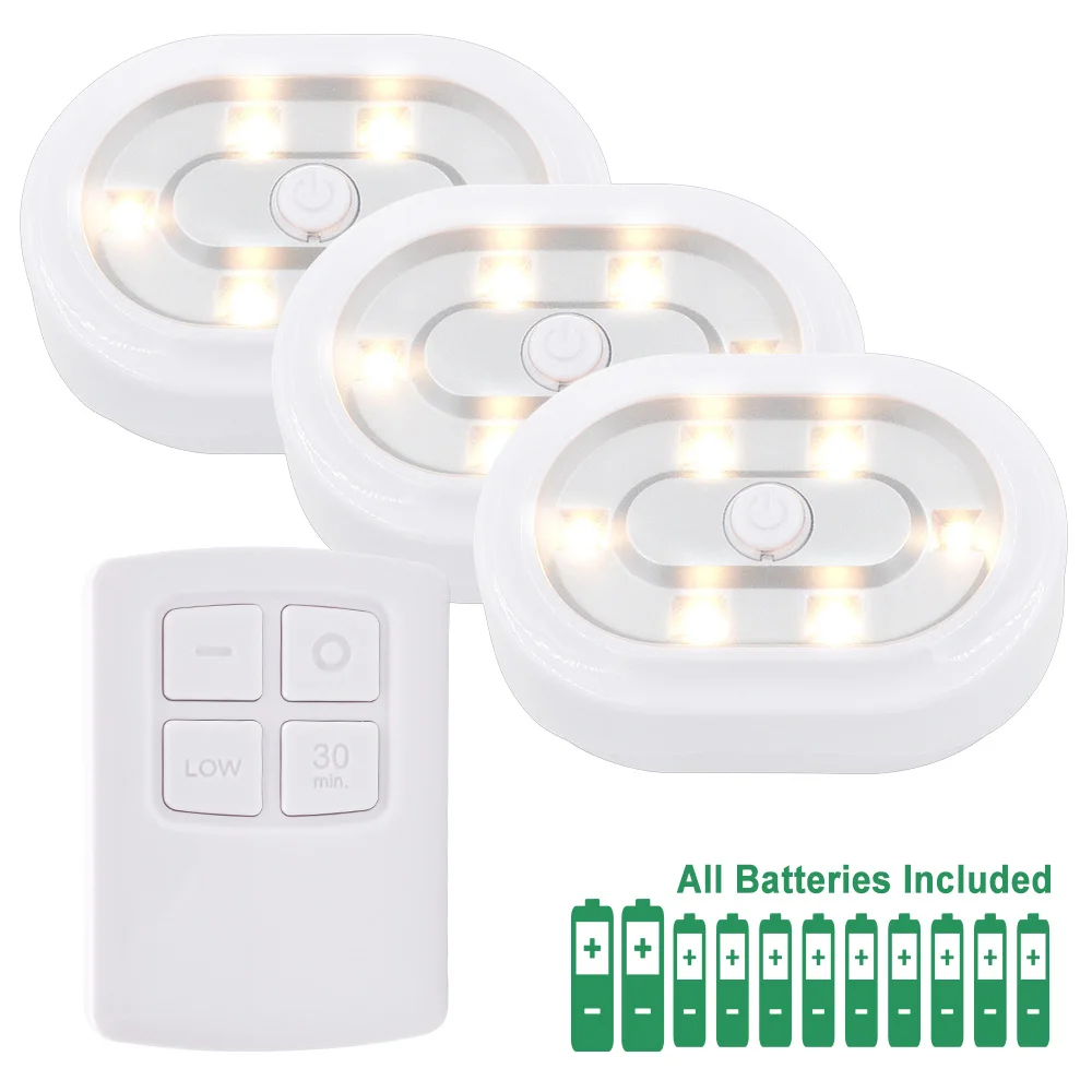 3 Lamps 1 Remote Беспроводной дистанционного Управление светодиодный под кабинет шайбовые светильники, Батарея приведенный в действие светодиодный Ночные огни Управление светодиодный с радиочастотным пультом дистанционного управления с регулируемой яркостью таймер - Цвет: 3 Lamps 1 Remote