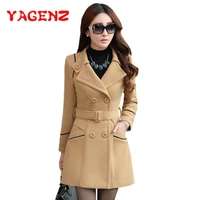 yagenz m 3xl autumn winter wool jacket women double breasted coats elegant overcoat basic coat pockets woolen long coat top 200