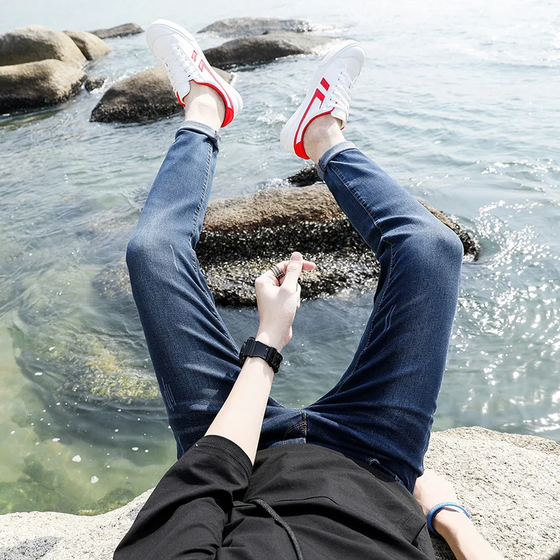 Джинсы Для мужчин тонкий моды слеза отверстие хип-хоп джинсовые брюки уличной