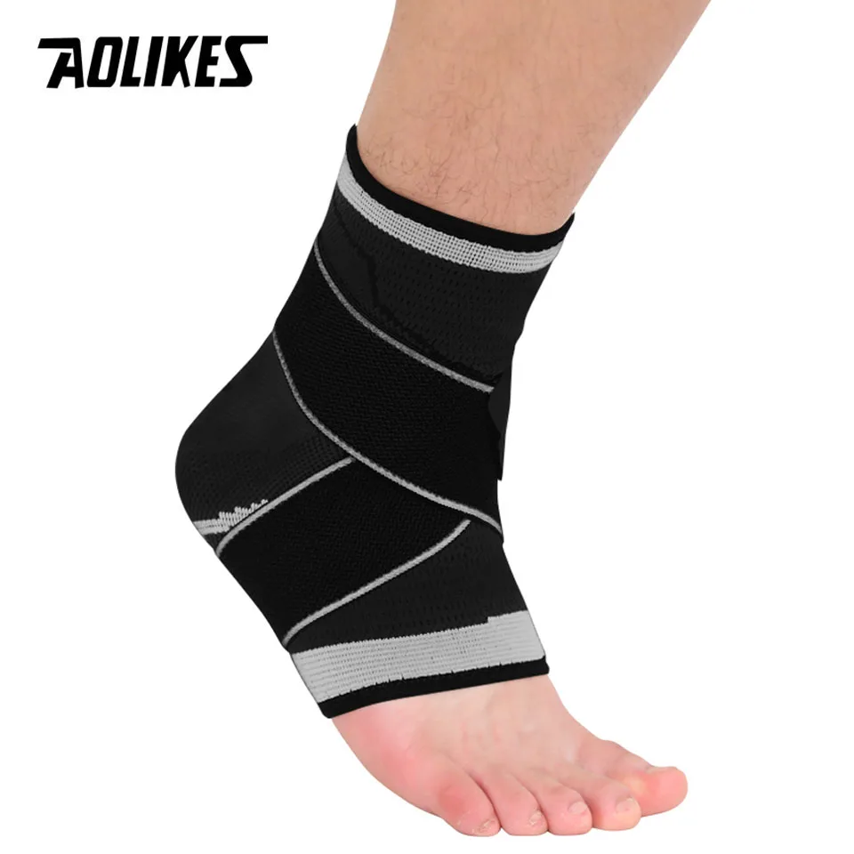 Black with Grey AOLIKES, 1 шт., 3D плетение, эластичный нейлоновый ремешок, поддержка лодыжки, бандаж, бадминтон, баскетбол, футбол, таэквондо, защита для фитнеса - Цвет: Black with Grey