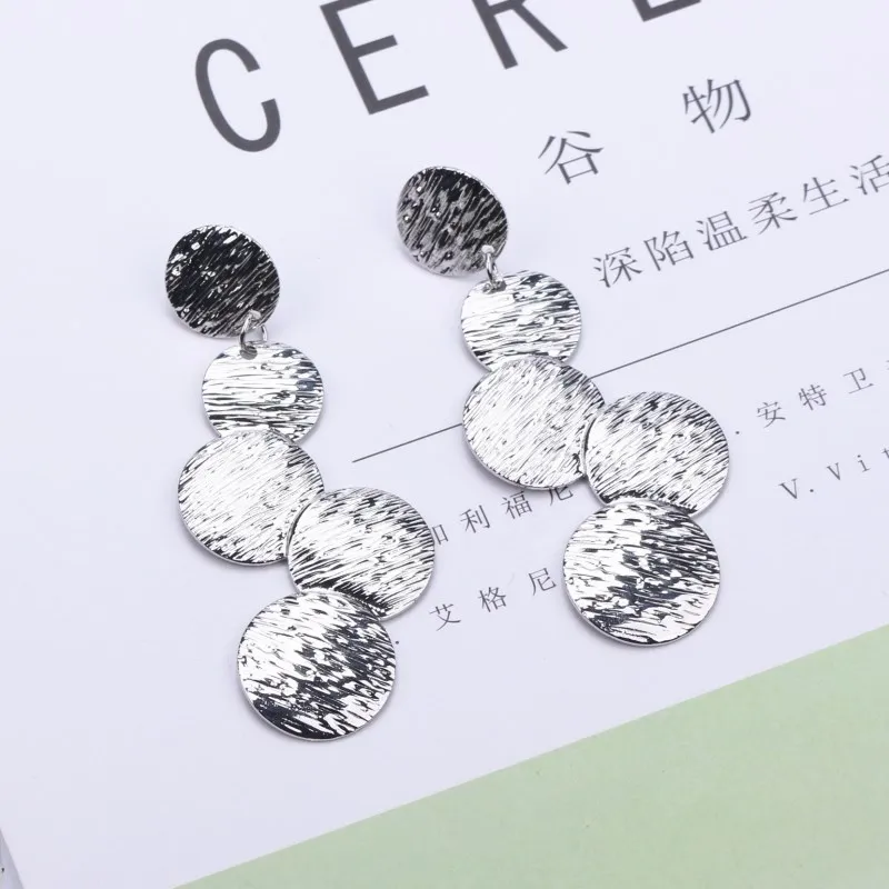 267 silver European& American Exaggerated Round Coin Drop Earring for Women Pendientes Vintage Geometric Metal Large Earrings Jewelry Gift - Окраска металла: 267 silver