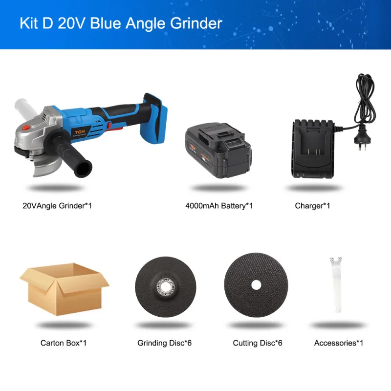 Kit D 20V литий-ионный 4000 мАч электрическая угловая шлифовальная машина с лопастью Беспроводные для шлифовки и полировки стекла Мощность инструмент M14 Резьба шпинделя - Цвет: Kit D