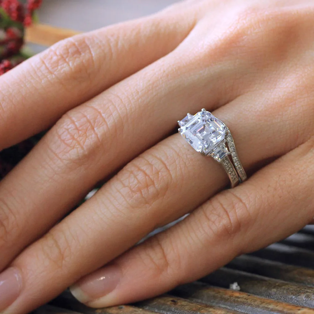 4 0 карат 9x9 мм Asscher Cut Moissanite набор колец DEF цвета отличное соответствие кольцо для