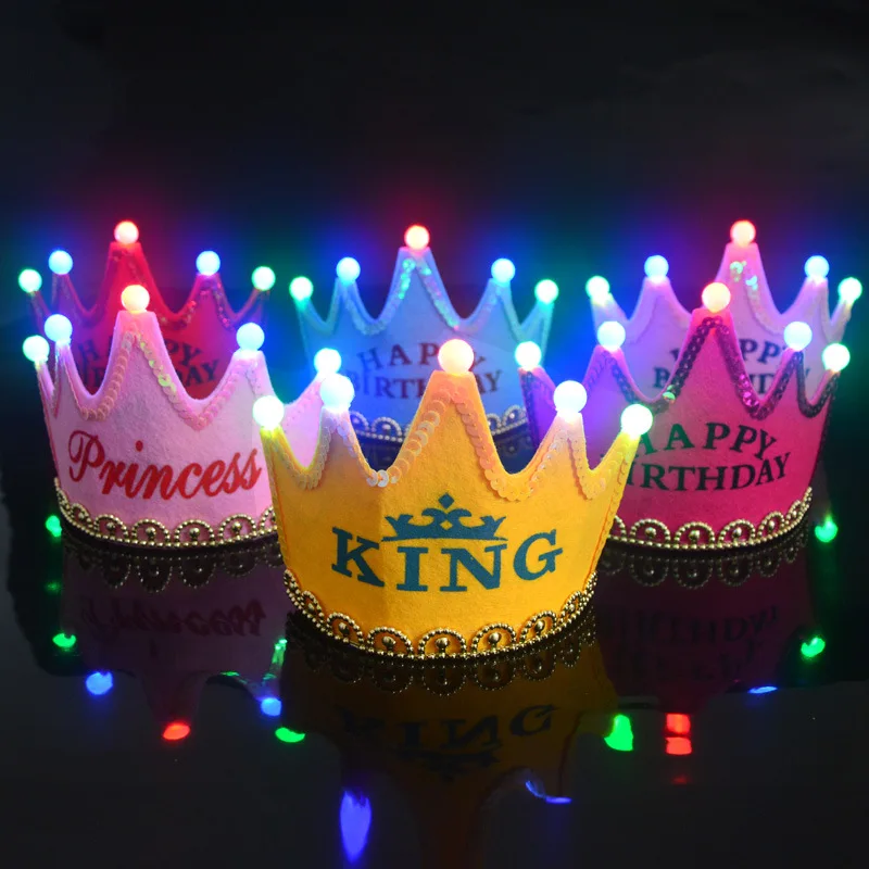 Kids Party Toys Happy Birthday Hat Led Flashing Crown Toys for Children Hats 0-3 Years Headgear Baby Girls Boys Gift
