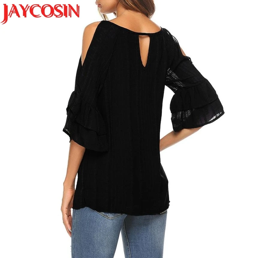 Женская однотонная шифоновая футболка с круглым вырезом и рукавами | одежда