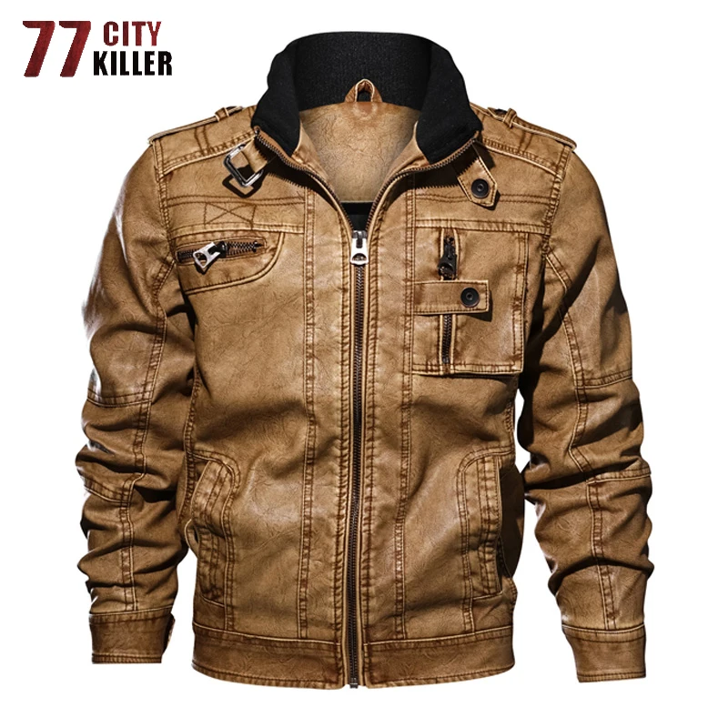 Мужская кожаная куртка 77City Killer размера плюс 6XL 7XL осенне-зимние облегающие
