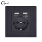 Сетевая розетка Coswall R12 с двумя USB-портами и алюминиевой панелью, 2,1 А, 16 А, для России и Испании