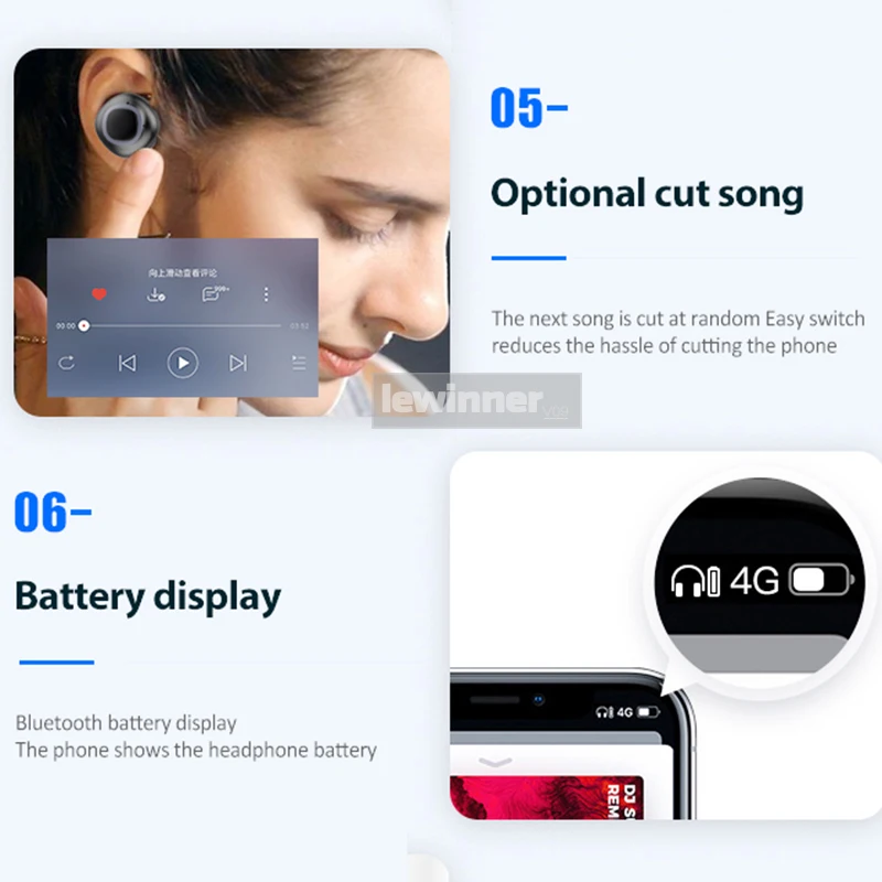 Lewinner V09 Bluetooth наушники беспроводные наушники TWS наушники 500 мАч Мини зарядный чехол глубокий бас стерео звук с микрофоном