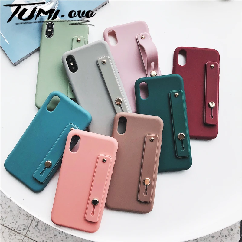 Матовый Силиконовый чехол-подставка с кольцом-браслетом для iPhone 6 6s 7 8 Plus задняя