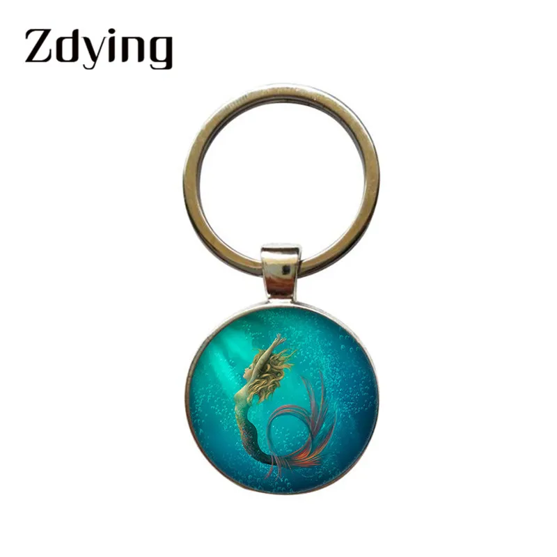 Брелок ZDYING с изображением рыбок принцесса девочка русалка стеклянный кабошон