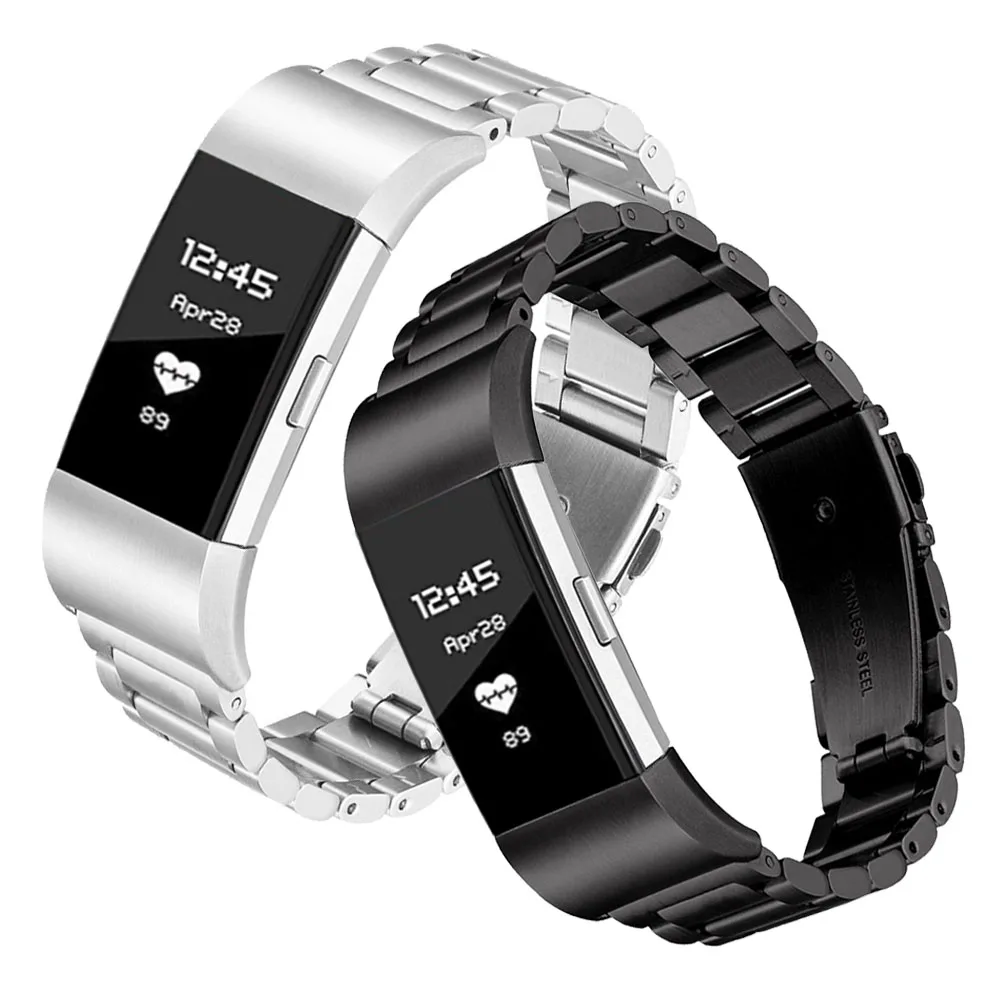 

For Fitbit Charge2 3 4 band Stainless steel Metal buckle band strap wrist band smart watch band silver black free shipping