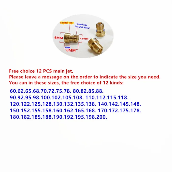 

(12 шт./упак.) Карбюратор 99101-39 основной самолет 6 мм с круглой головкой ЦВК PE основной инжекторы сопла CB CG GY6 двигателя мотоцикла основное сопло