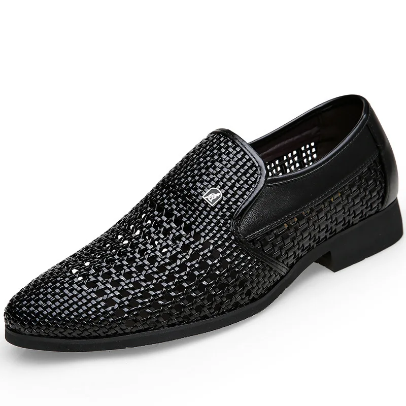 Black AlexBu/Новые мужские кожаные модельные туфли с перфорацией, дышащие мужские свадебные туфли, трендовые мужские повседневные туфли-оксфорды без шнуровки, сезон весна-лето - Цвет: Black
