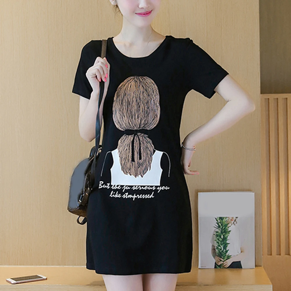 Женское Свободное платье с коротким рукавом корейское Повседневное большого