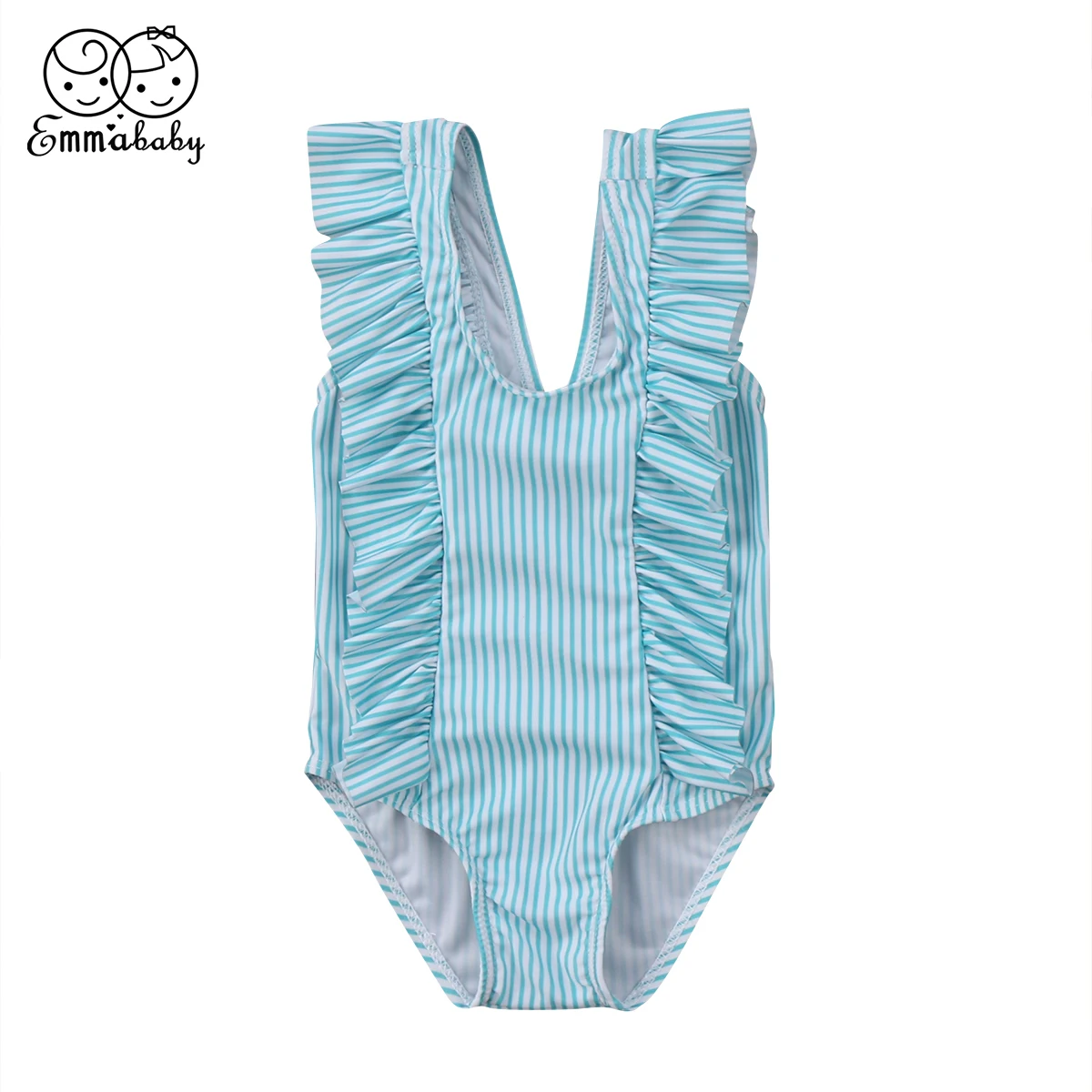 Детский полосатый слитный купальник с оборками для маленьких девочек купальный