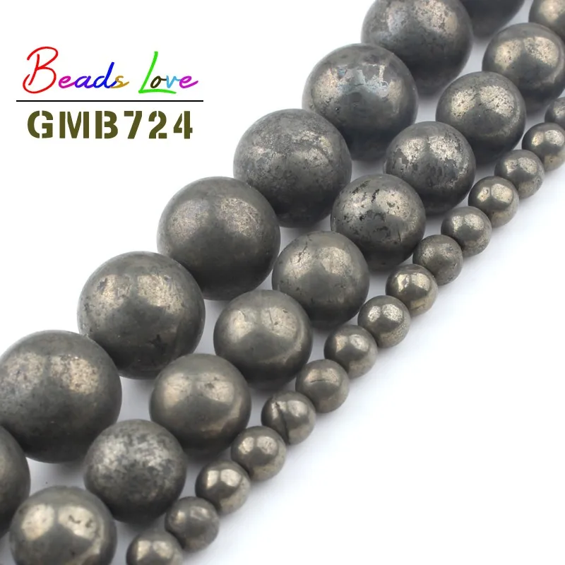 Natural Stone Iron Pyrite Round Loose Beads 15&quot Strand 4 6 8 10 12MM Pick Size For Jewelry Making Handmade Diy Bracelet Necklace |