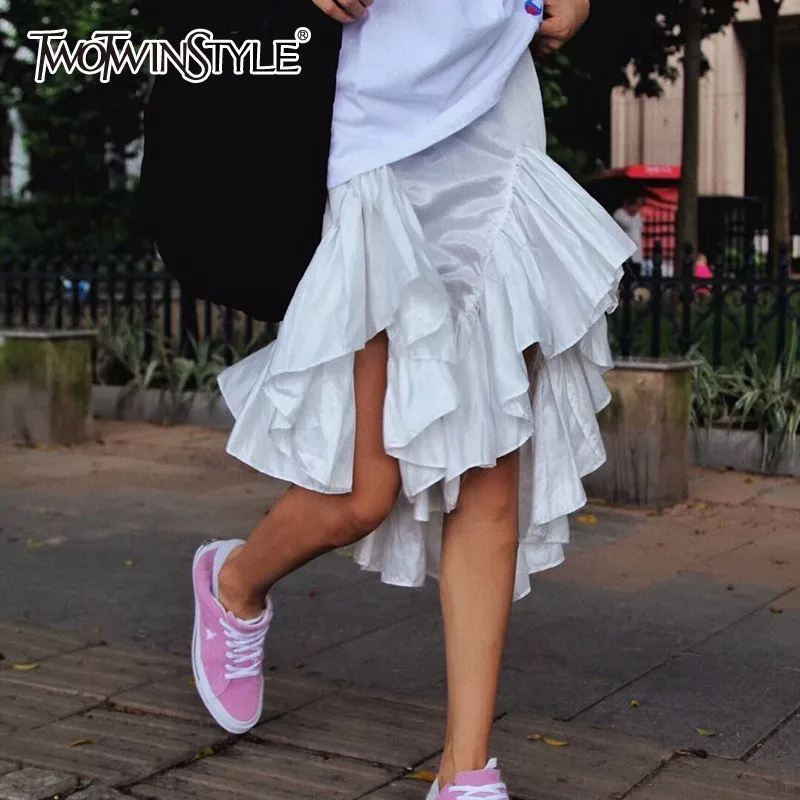 Женская ассиметричная юбка TWOTWINSTYLE летняя с высокой талией и оборками | одежда