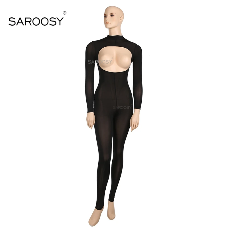 Черный SAROOSY, сексуальный открытый бюстгальтер, боди с открытой промежностью для женщин, длинные рукава, молния сзади, деталь, горячее эротическое белье размера плюс - Цвет: Черный