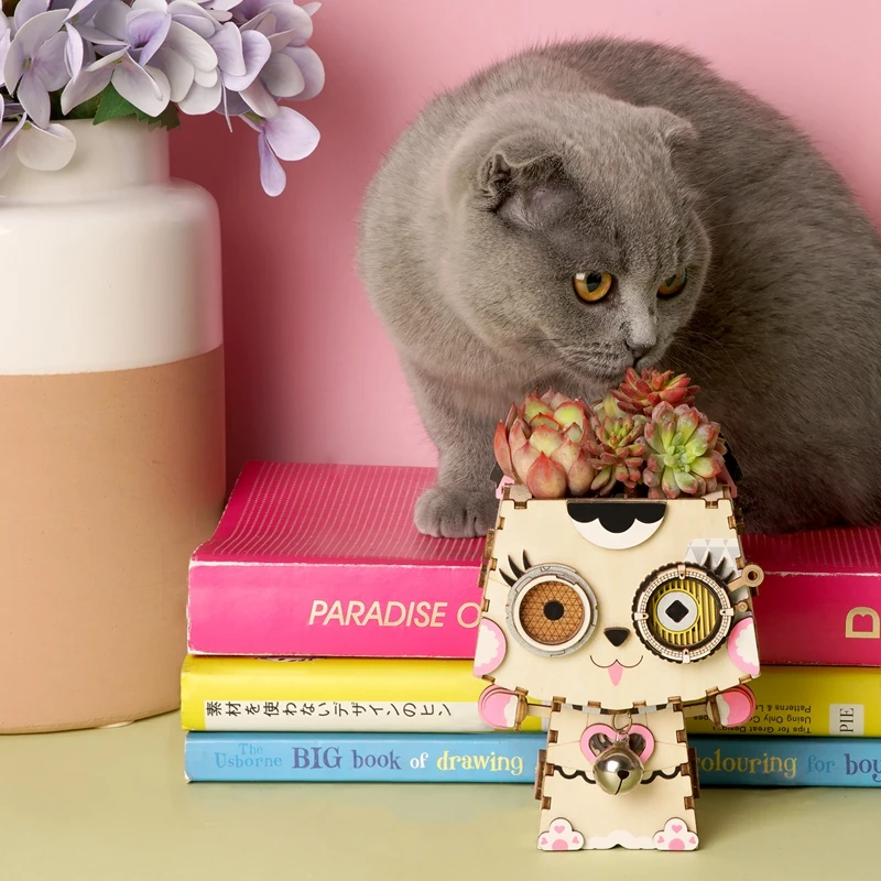 Robotime дети взрослый милый котенок цветочный горшок 3D деревянная игра-головоломка