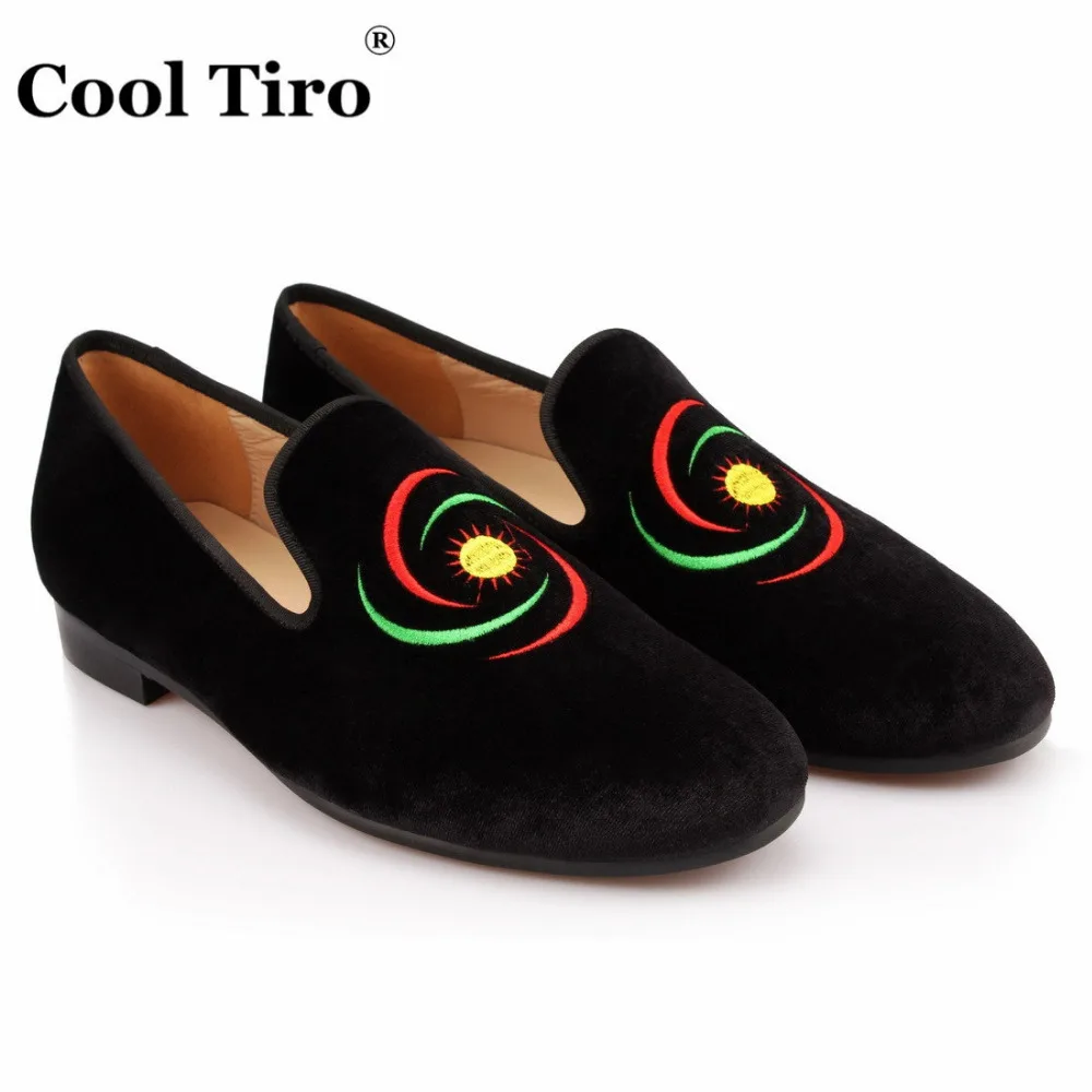 COOL TIRO men shoes Italy fashion design spring black velvet embroidered loafers flats casual High quality Handmade | Обувь