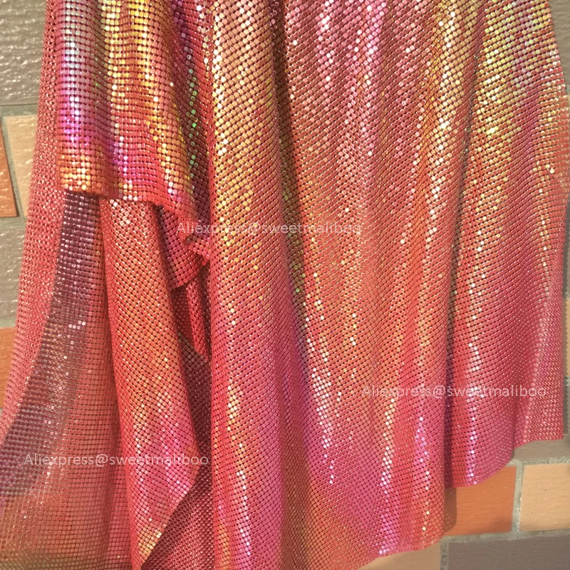 1PC 45*30cm Red iridescent metal mesh fabric metallic Cloth sequin fabrics for DIY sewing home decoration curtains dress bag
