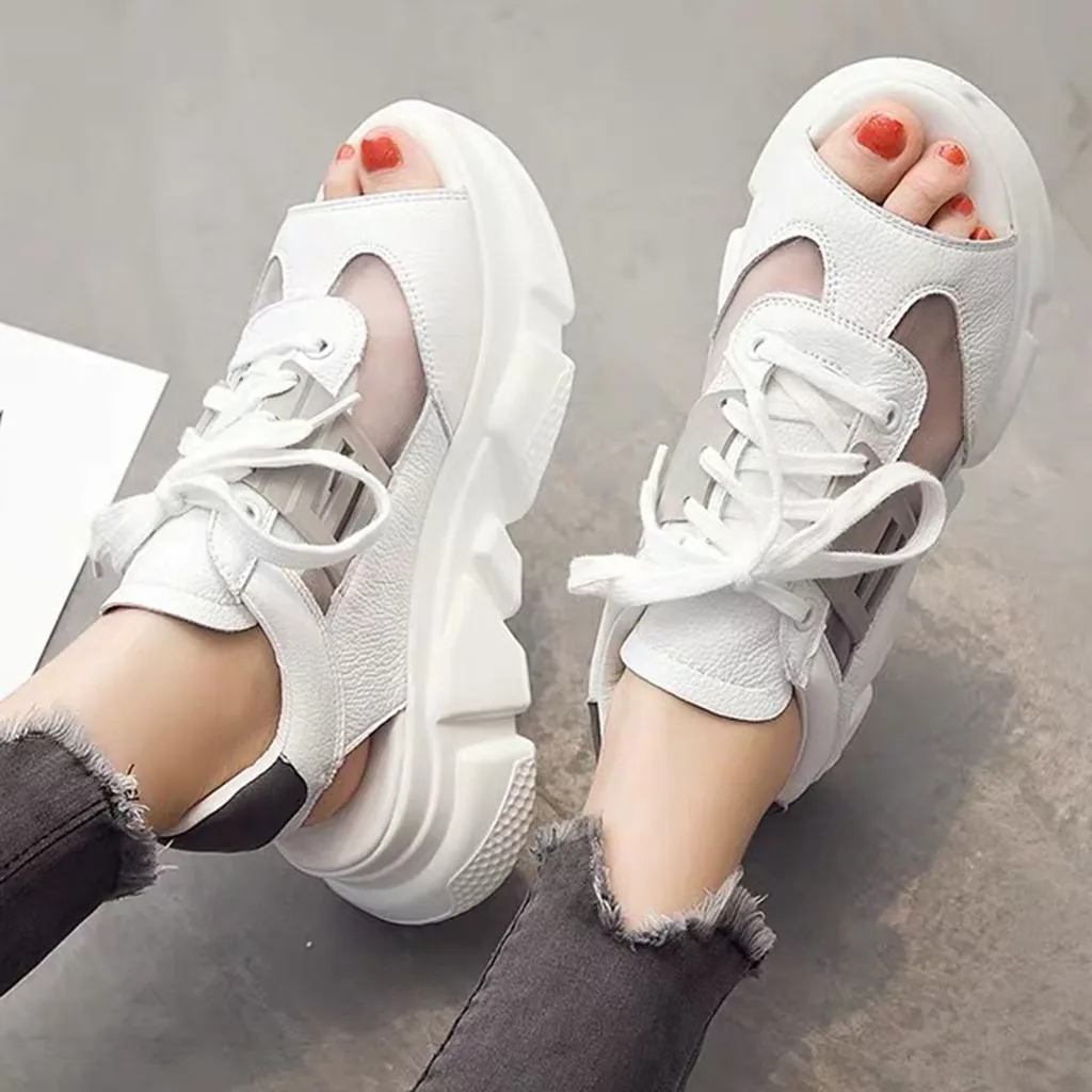 Летние спортивные сандалии с широко открытым носком на толстой подошве дышащей