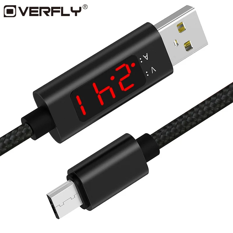 Overfly Micro usb type C кабель для быстрой зарядки USB Дата с светодиодный цифровым дисплеем