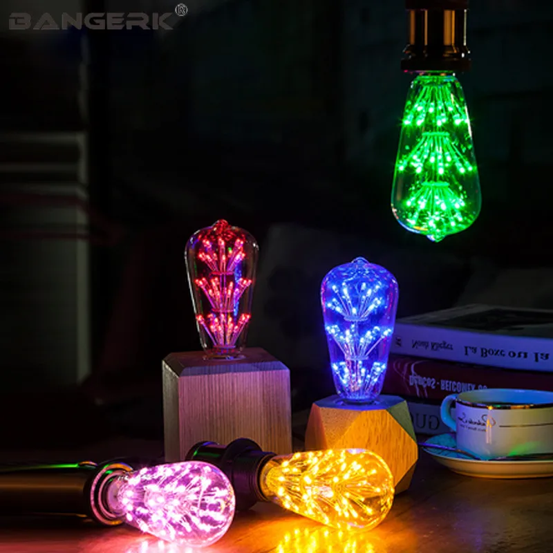

Color Christmas Tree Vintage Edison Light Bulbs E27 ST64 Decorative 3W LED Lamp Bulb AC110V~220V Holiday Party Fixture Lighting