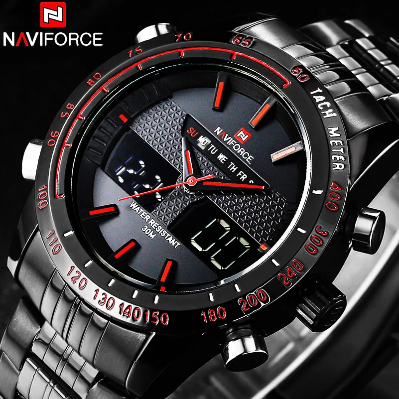 NAVIFORCE спортивные для мужчин часы нержавеющей аналоговый цифровой кварцевые часы человек часы для мужчин s Военная Униформа водонепроница
