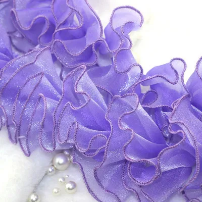 Purple 3 ярда/лот черно-белая плиссированная кружевная отделка ручной работы diy органза свадебное платье одежда аксессуары из кружевной ткани 8 см в ширину - Цвет: Purple