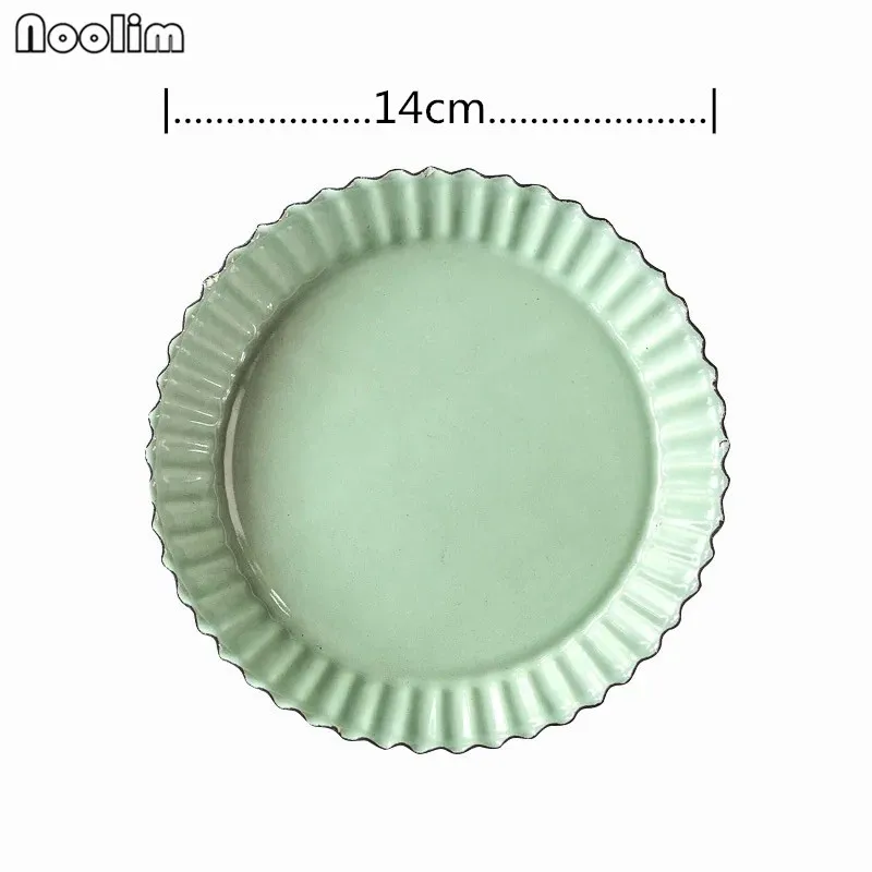 14cm Green NOOLIM японский стиль с волнистым краем эмаль десертное блюдо круглая ложка для торта блюдо закуска десертная тарелка посуда кухонные продукты - Цвет: 14cm Green