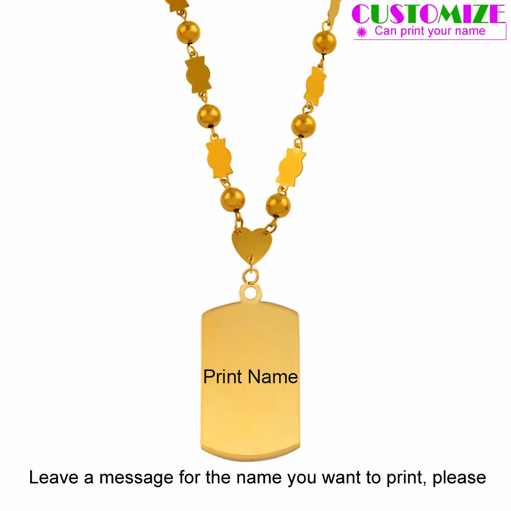 

Anniyo Personalized Name Pendant Beads Necklaces Marshall Islands Jewelry Micronesia Customize Print Name Ball Chain #053621