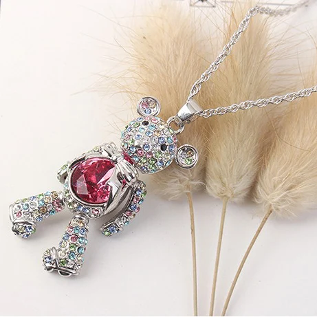 Красочные с украшением в виде кристаллов медальон медведя Ожерелье для женщин