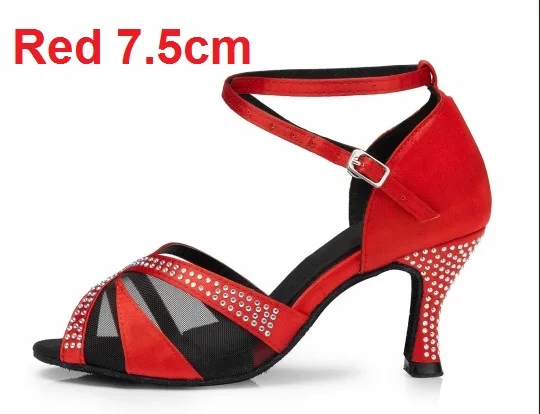 Red 7.5cm Женская обувь для бальных танцев, латинских танцев, черная обувь для сальсы, танго, Бачата, танцевальная обувь, каблук 6/7. 5/8. 5 см, замшевая подошва, VA45 - Цвет: Red 7.5cm