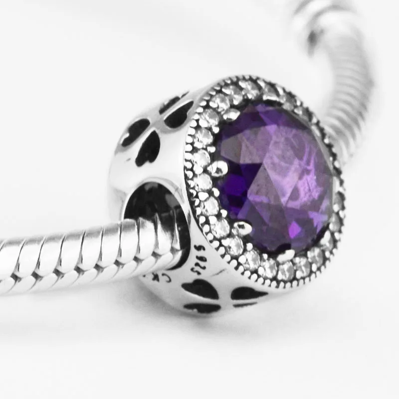 CKK подходят для браслетов Pandora браслет Сияющий фиолетовый бусы в виде сердец Для