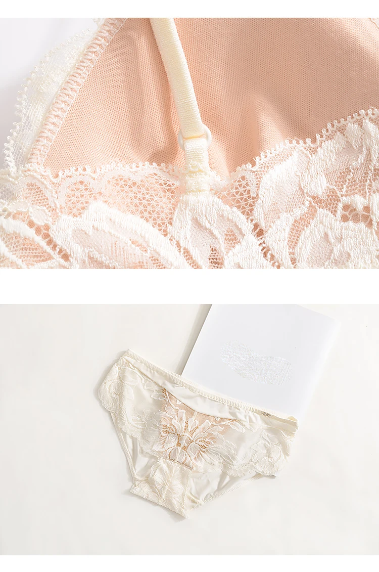 3 colors wireless floral lace comfortable sleepwear women sexy underwear set deep-v pull-over ultrathin lash bra and panty sets