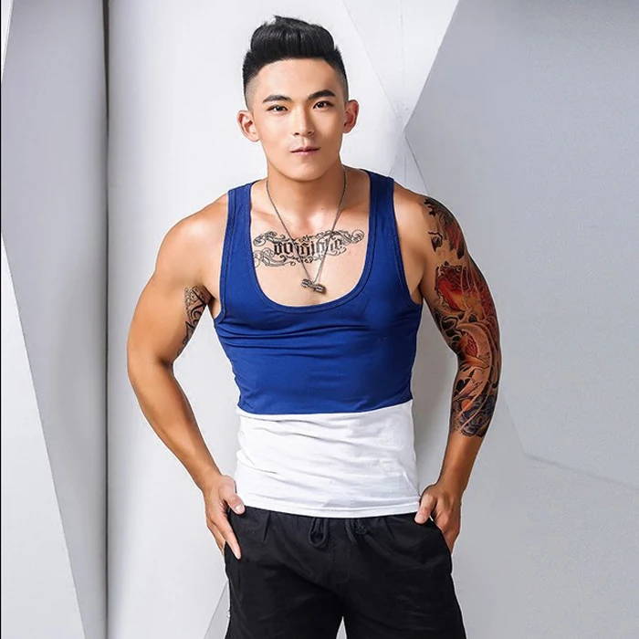 Новый мужской тонкий сексуальный топ на бретелях из чистого хлопка для спорта и