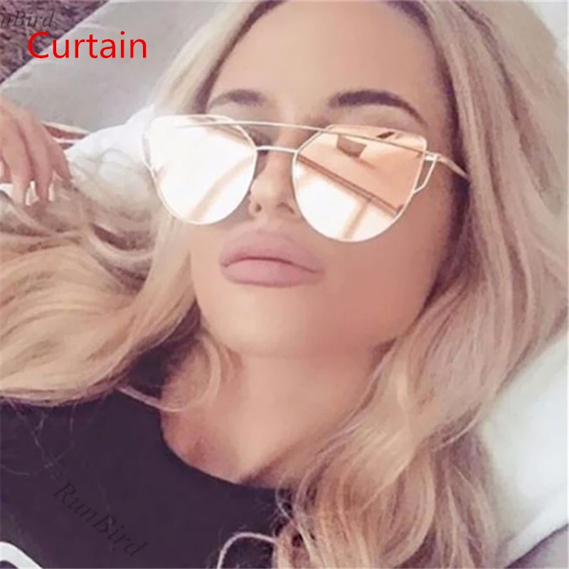 

2019 New Cat Eye Sunglasses Women Brand Designer Fashion Twin-Beams Rose Gold Mirror Cateye Sun Glasses For Female UV400