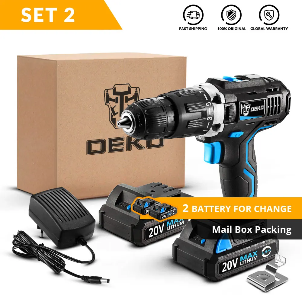 SET2 DEKO GCD20DU3 20 В Макс ударная Аккумуляторная дрель электрическая отвертка литий-ионный драйвер с переменной скоростью электроинструменты - Цвет: SET2