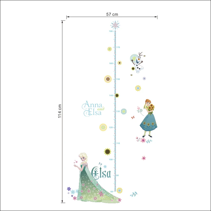 Cartoon Anna Elsa Growth Chart Wall Stickers For Kids Room Home Decoration DIY Anime Frozen Decals Height Measure Mural Art | Дом и сад
