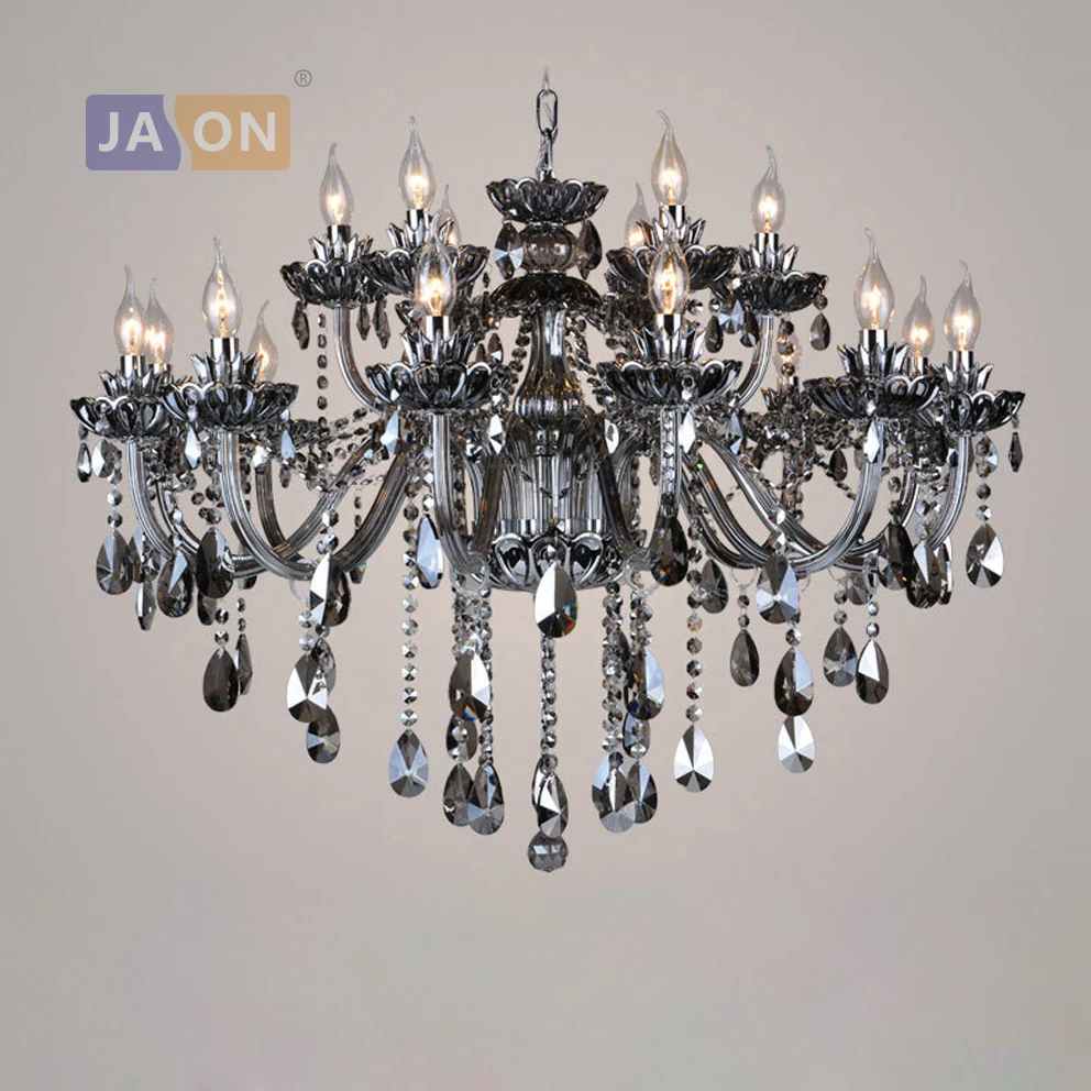 

led e14 European Iron Crystal Glass Smoky Gray Chandelier Lighting Lustre Suspension Luminaire Lampen For Foyer