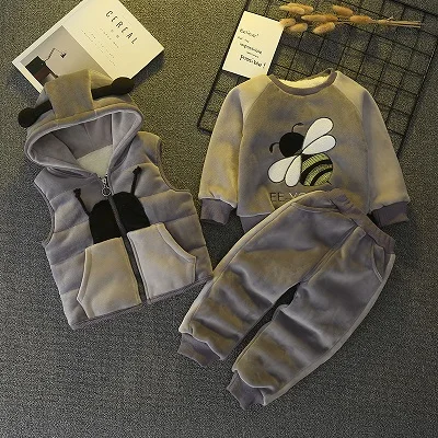 gray 3 шт./компл. зимняя детская Костюмы комплекты; одежда для сна из хлопка с изображением оленя Рождественский детский зимний комбинезон, теплая, трикотажный свитер, костюм с кофтой; для мальчиков и девочек с рисунком, детская одежда - Цвет: gray