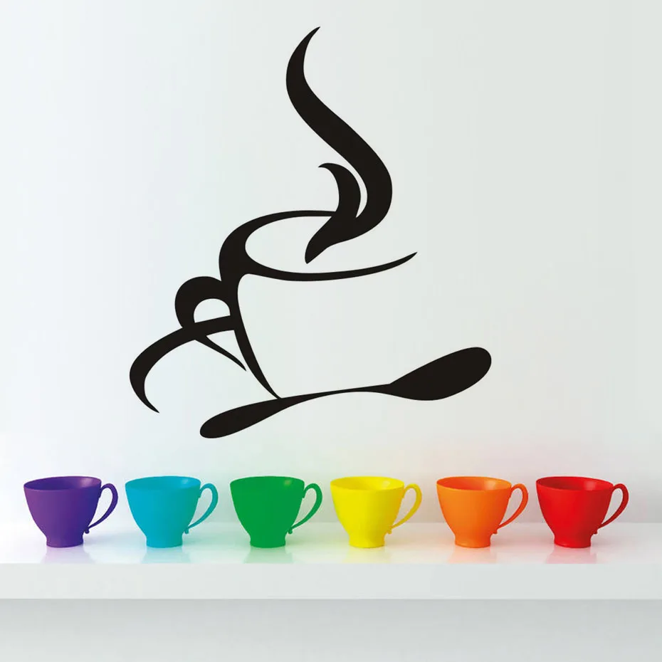 Виниловые настенные наклейки кофейной чашки для кухни современные