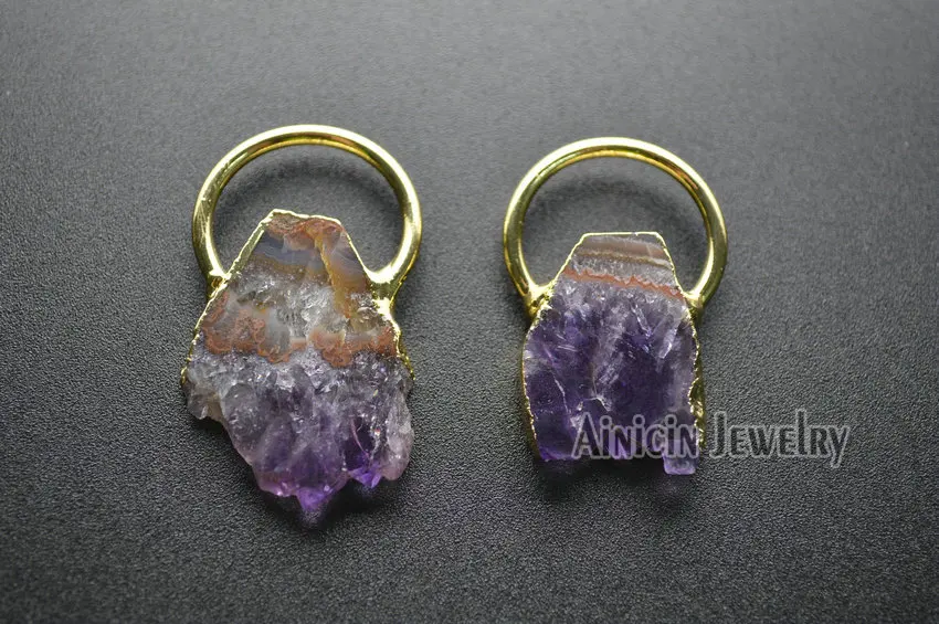 1 шт. подвески в форме веера из натурального фиолетового хрусталя с золотым и