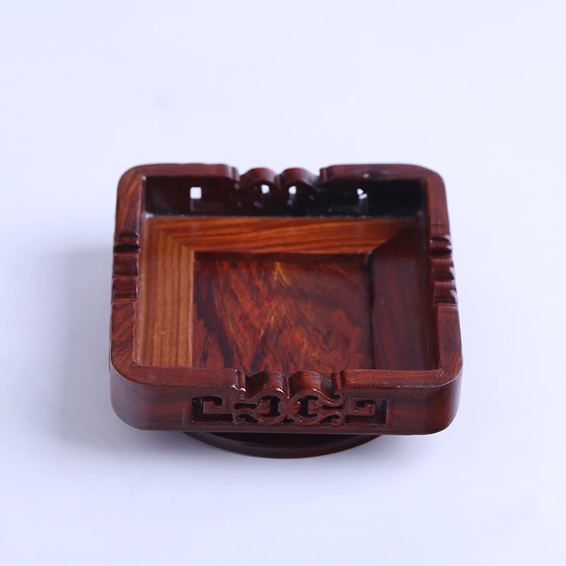

7.5-10.5cm Diameter Red Sandalwood Vase Base Carved Flower Pattern Stone Seal Teapot Tray Jade Antique Ceramic Ornaments Base